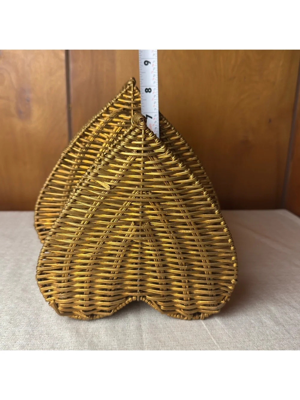 Vintage Wicker Basket Set of 2 Leaf Shape Handled Storage Baskets Boho Decor